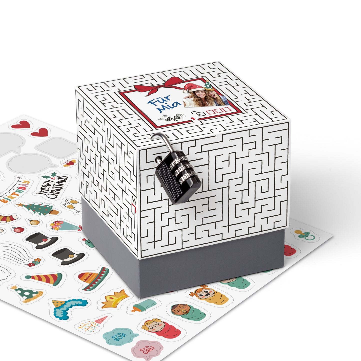 Rätselfaltbox Labyrinth, Weiß, Verschiedene Größen