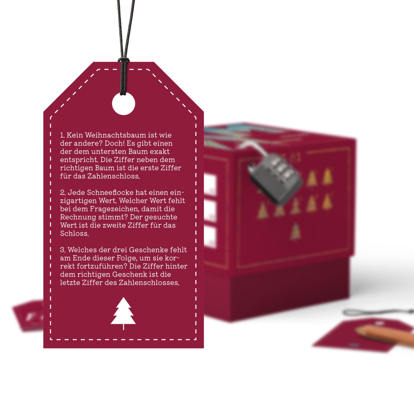 Rätselfaltbox XMAS mit Glitter-Veredelung in rot , verschiedene Größen
