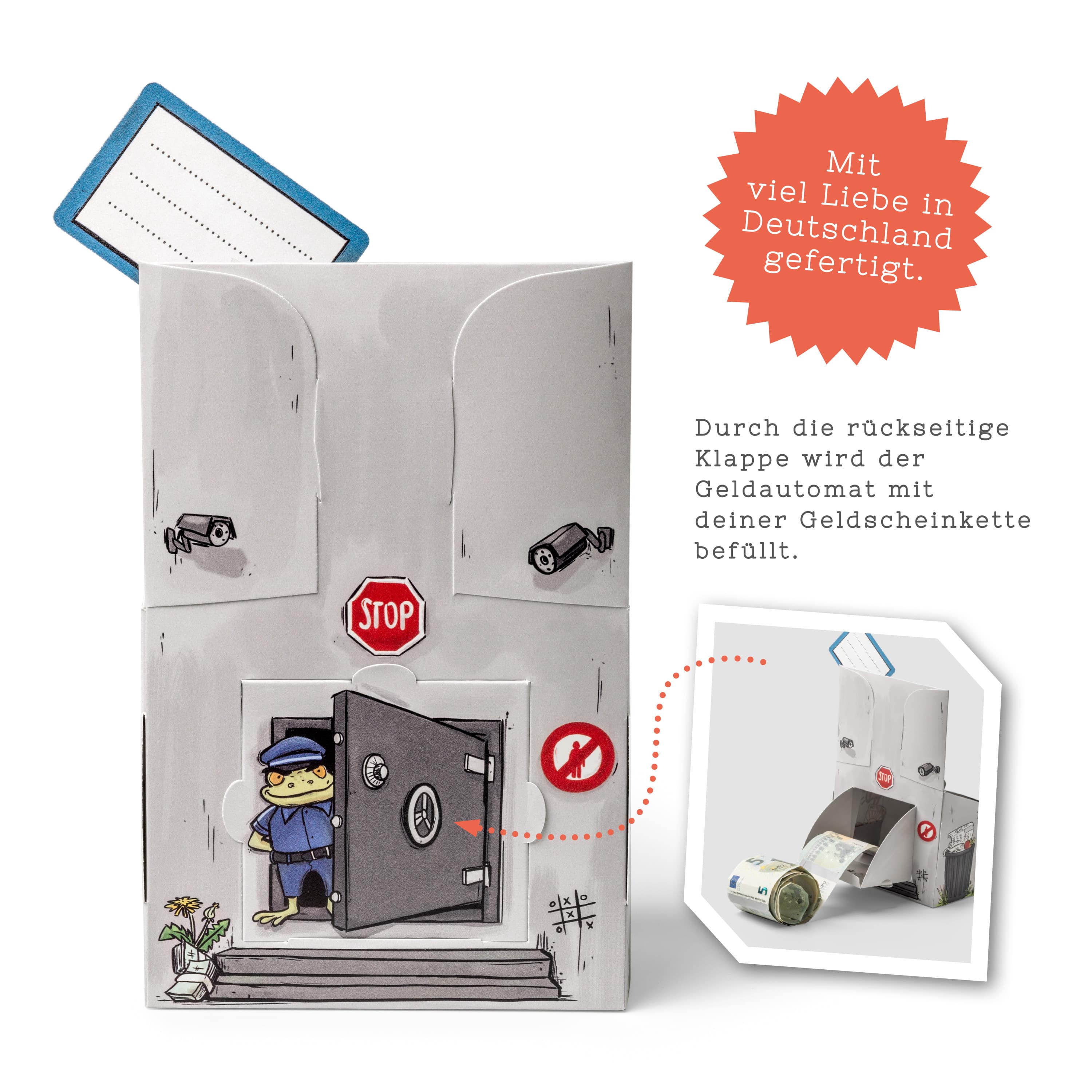Rückseite der Geld-O-Mat City Geschenkbox mit Detailansicht