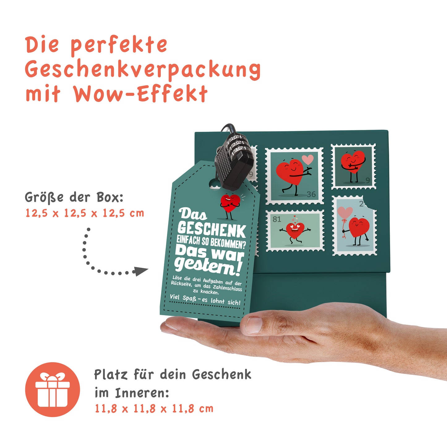 Geschenkbox Liebe „Briefmarken“ – romantische Rätselbox mit Schloss