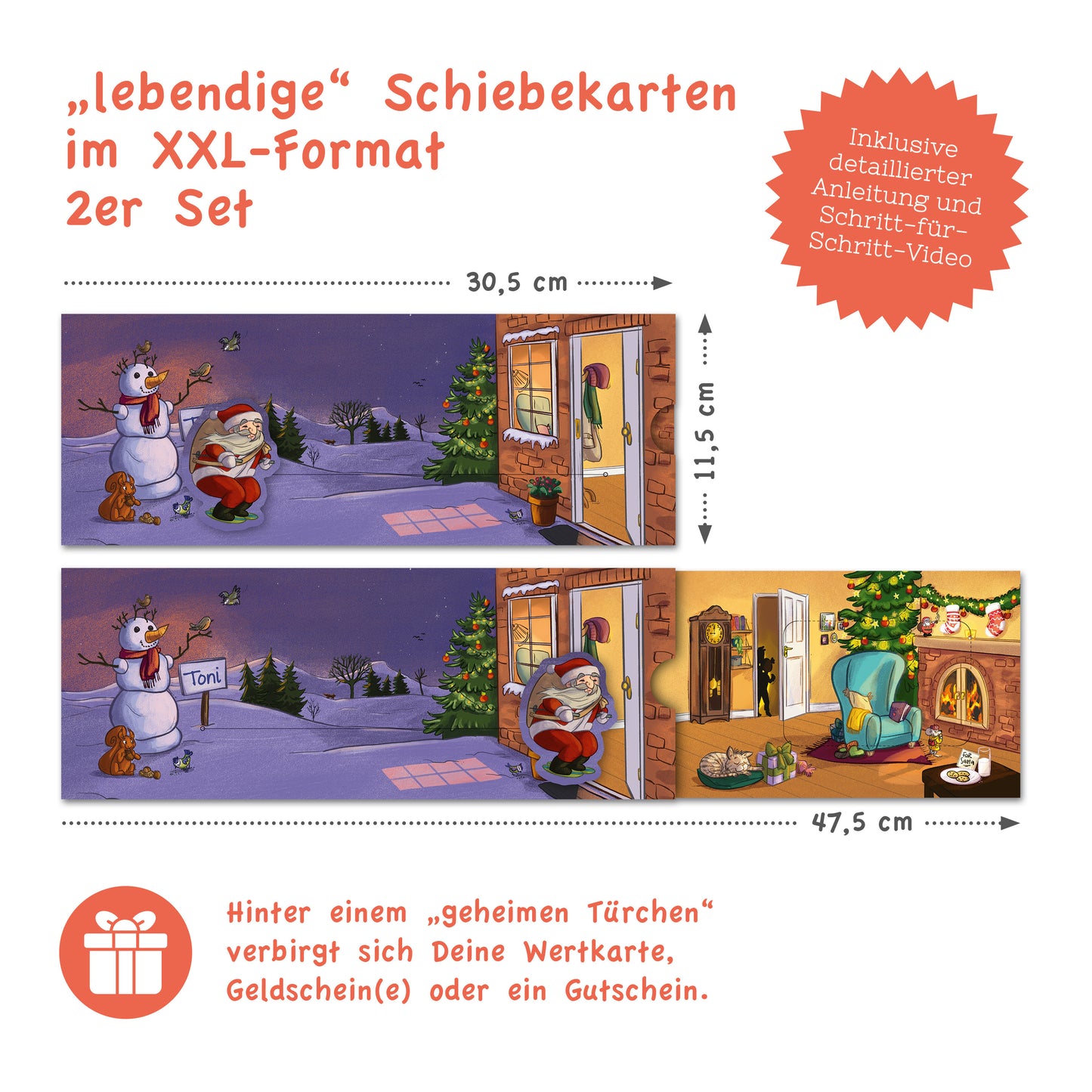 Schiebekarten Weihnachten, 2er Set
