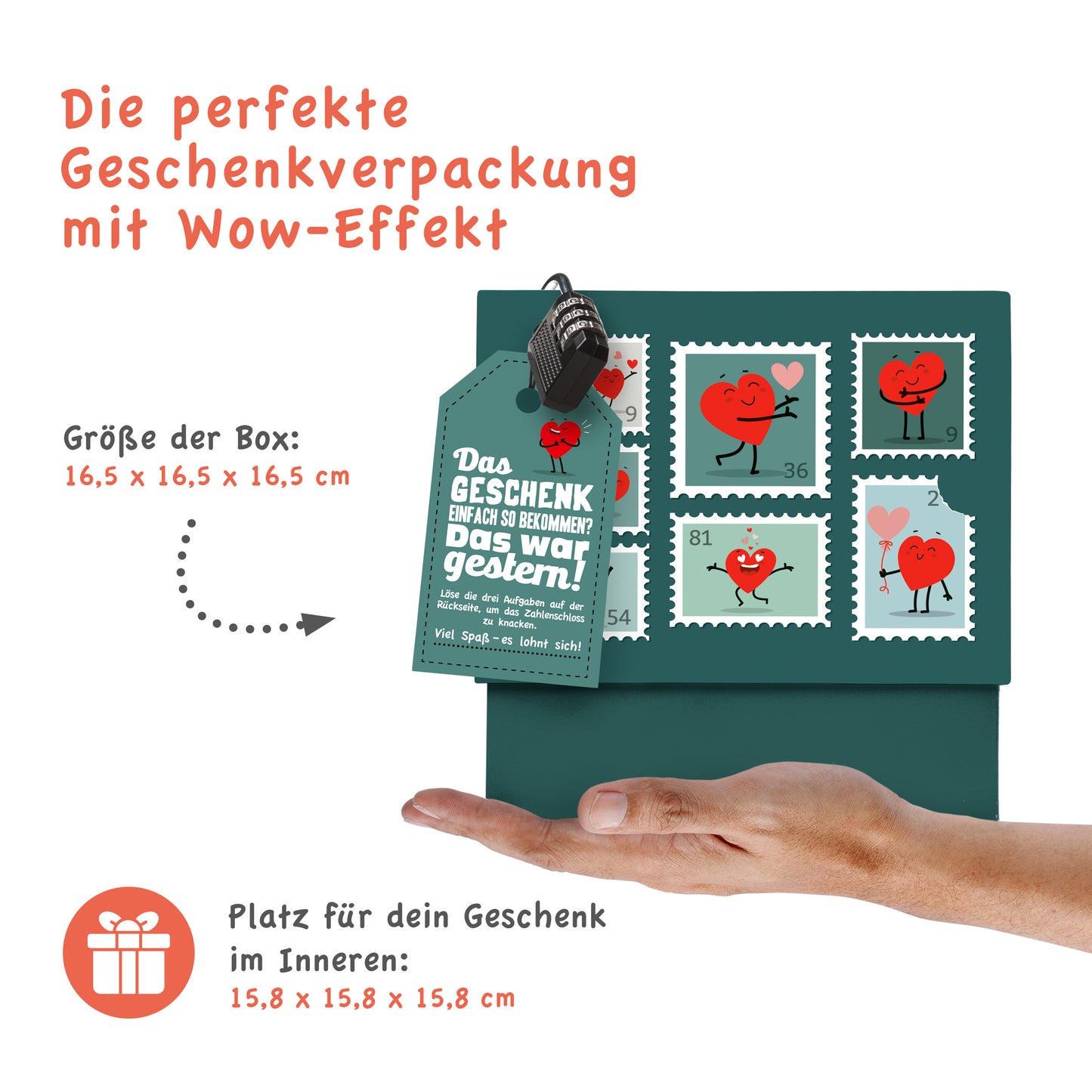 Rätselfaltbox LOVE, 16,5 cm, petrol