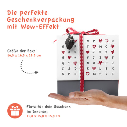 Rätselgeschenkbox Herzen 16,5cm, weiß