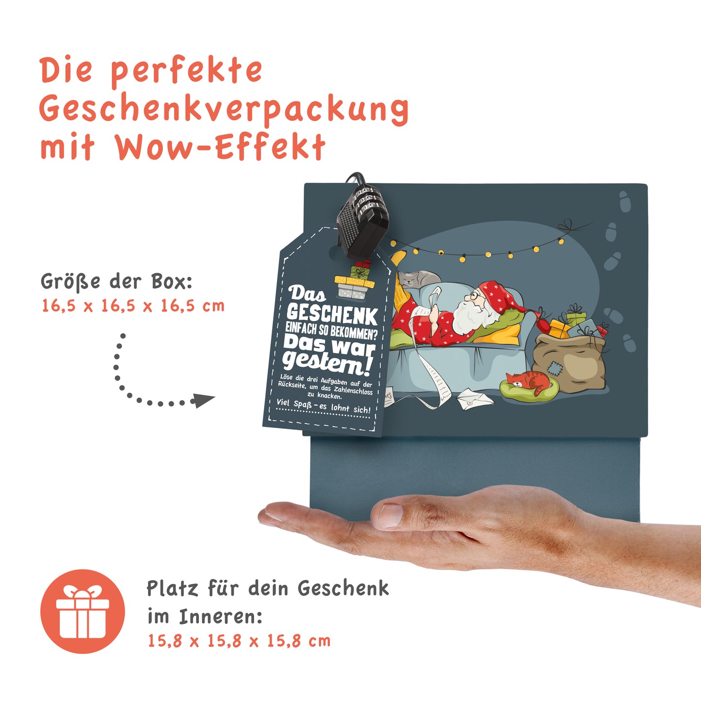 Rätselfaltbox Xmas, Größe 16 cm, farbig