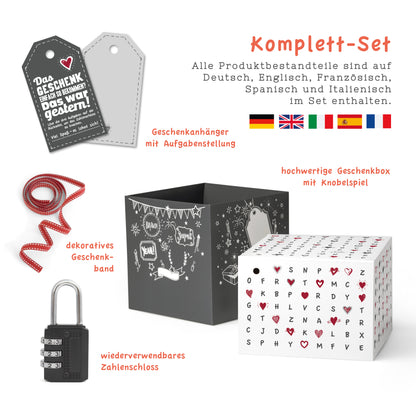 Rätselgeschenkbox Herzen 16,5cm, weiß