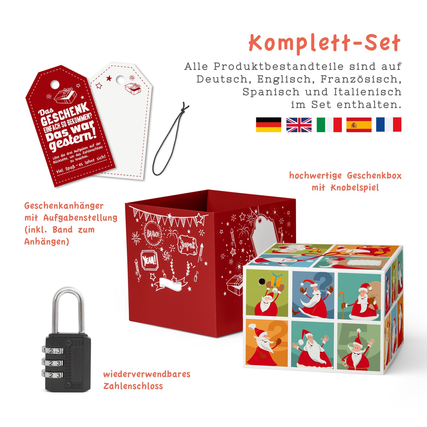 Rätselfaltbox Santa, Größe 16 cm, farbig