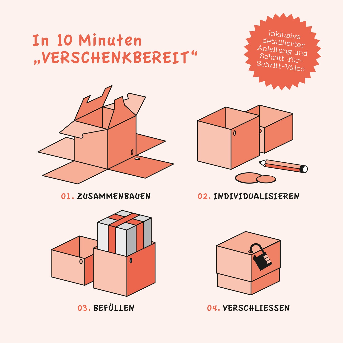 Rätselgeschenkbox Herzen 16,5cm, weiß