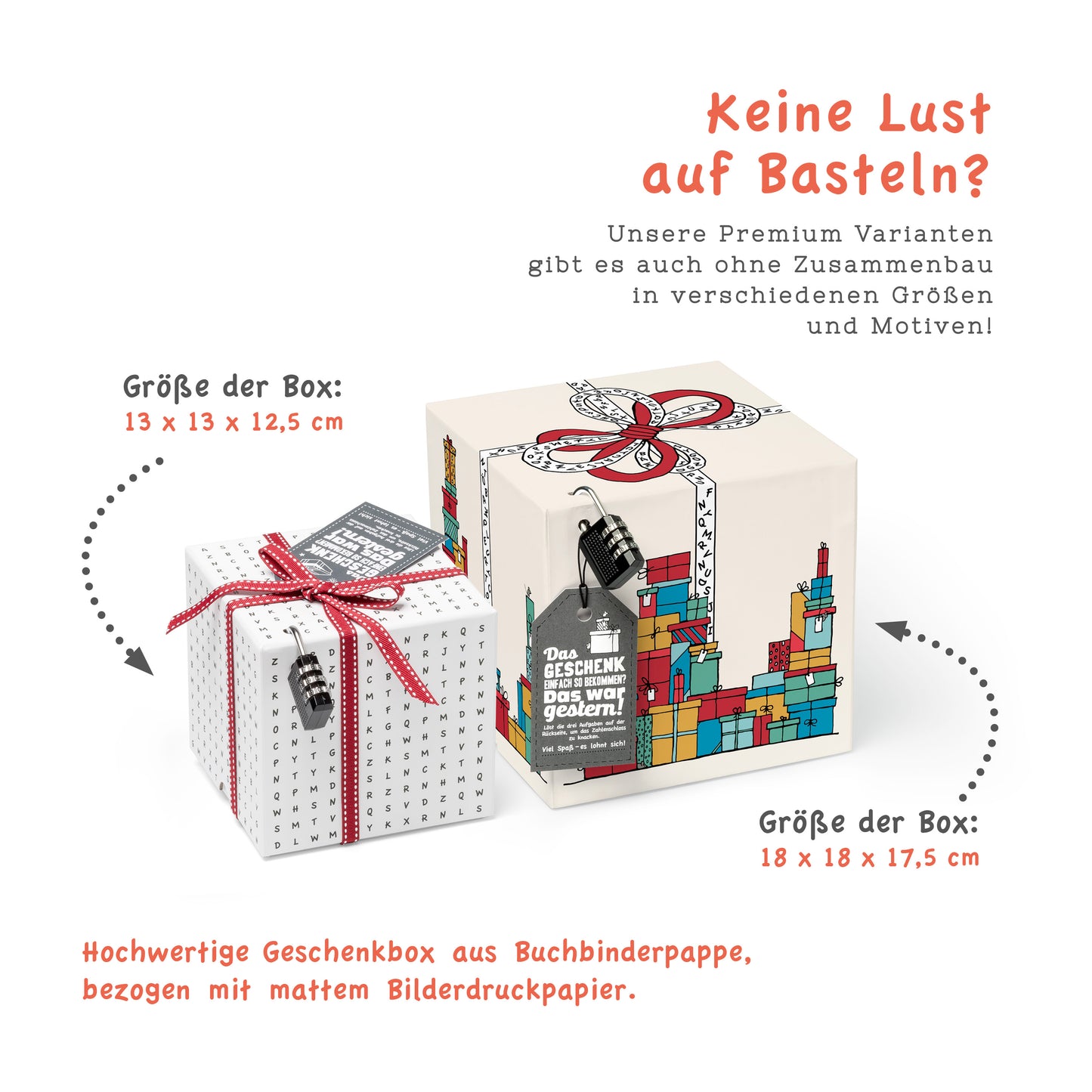 Rätselfaltbox Geschenke, 12,5 cm, farbig