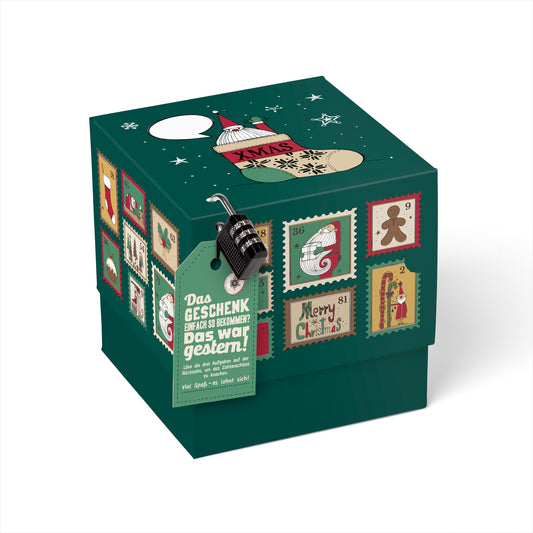 Rätselfaltbox Weihnachtliche Briefmarken, 16 cm